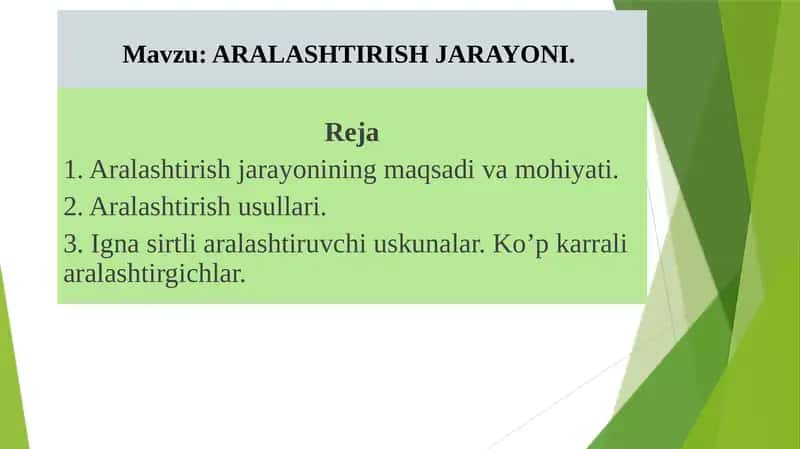 ARALASHTIRISH JARAYONI 1