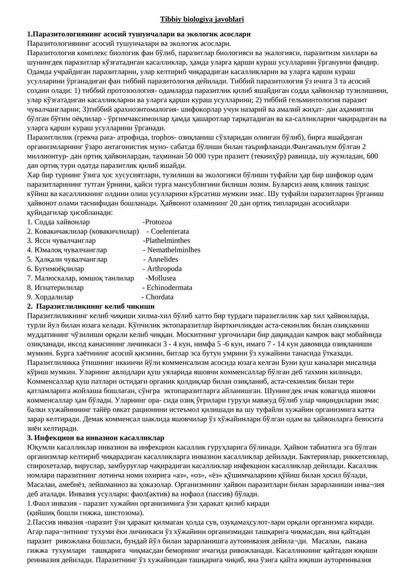 Tibbiy biologiya javoblari 1