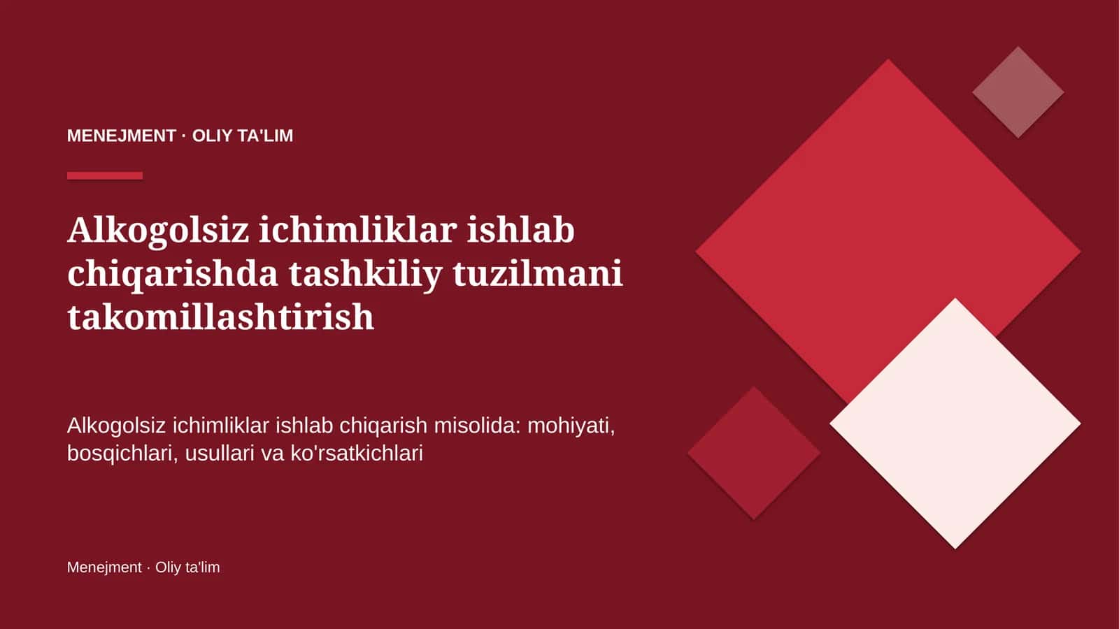 Alkogolsiz ichimliklar ishlab chiqarishda tashkiliy tuzilmani takomillashtirish 1