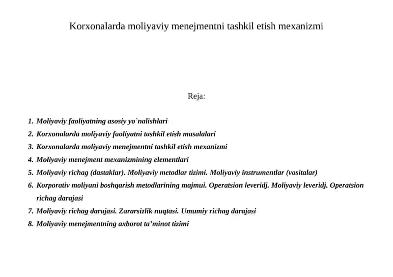 Moliyaviy menejmentni tashkil etish mexanizmi 1