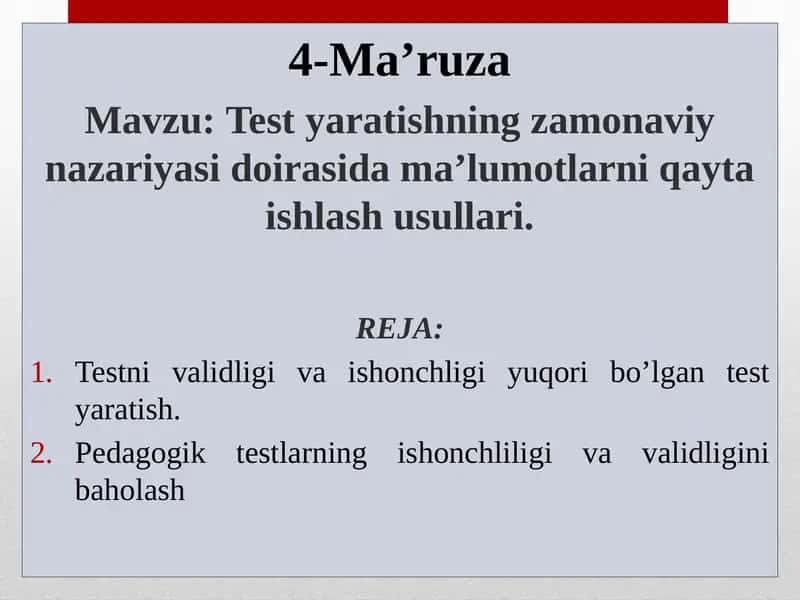 Testyaratishning zamonaviy nazariyasi 1