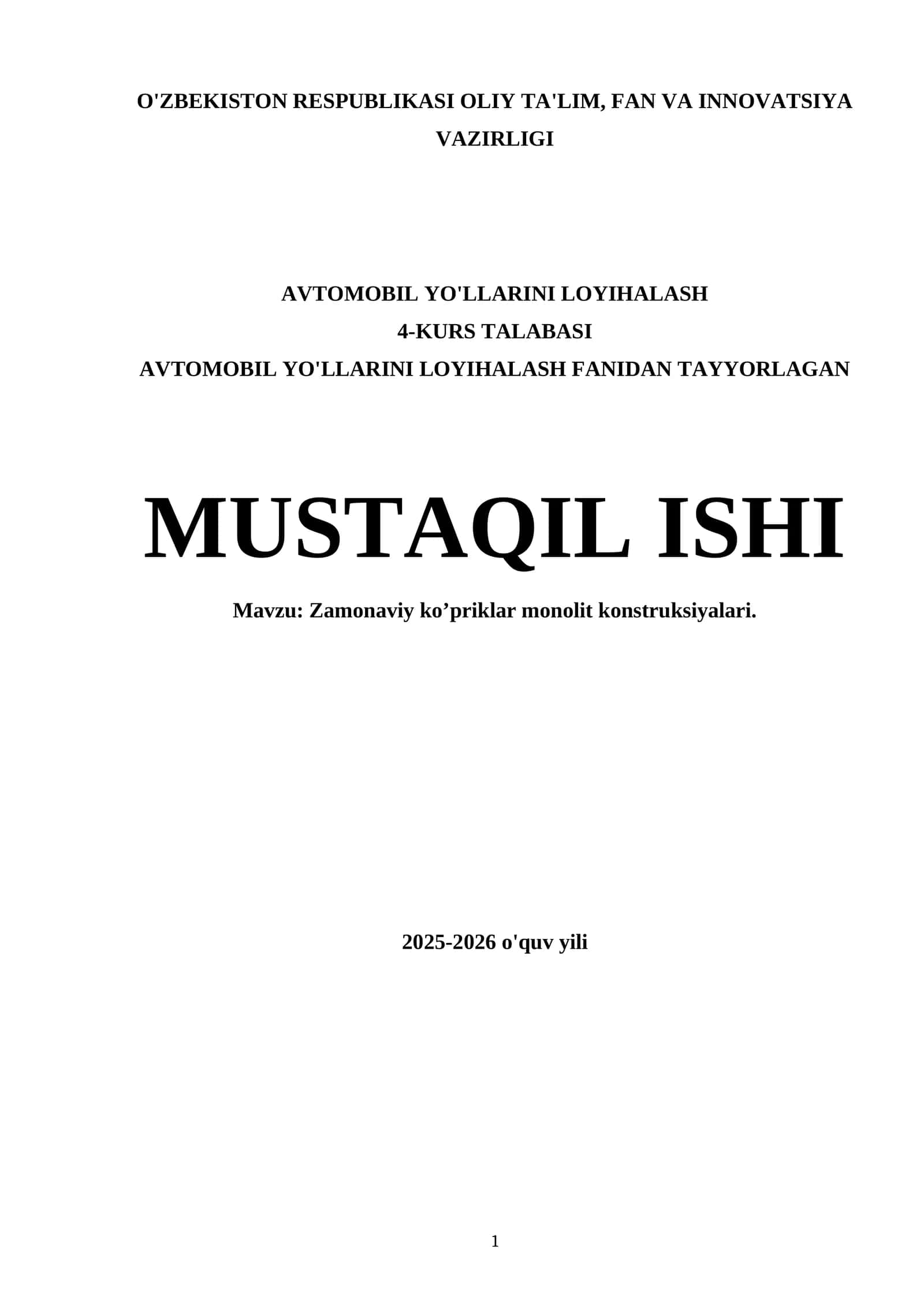 Zamonaviy ko’priklar monolit konstruksiyalari 1