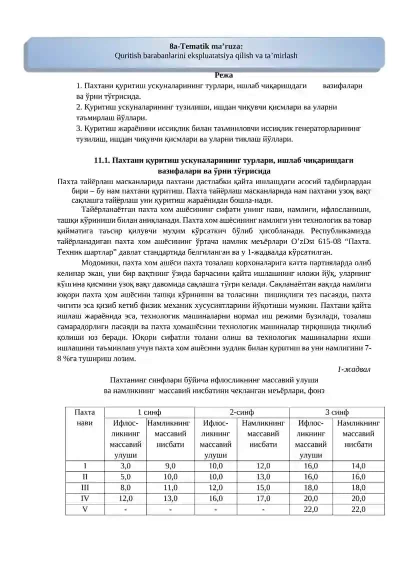 Quritish barabanlarini ekspluatatsiya qilish va ta’mirlash