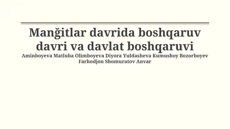 Manğitlar davrida boshqaruv davri va davlat boshqaruvi 1