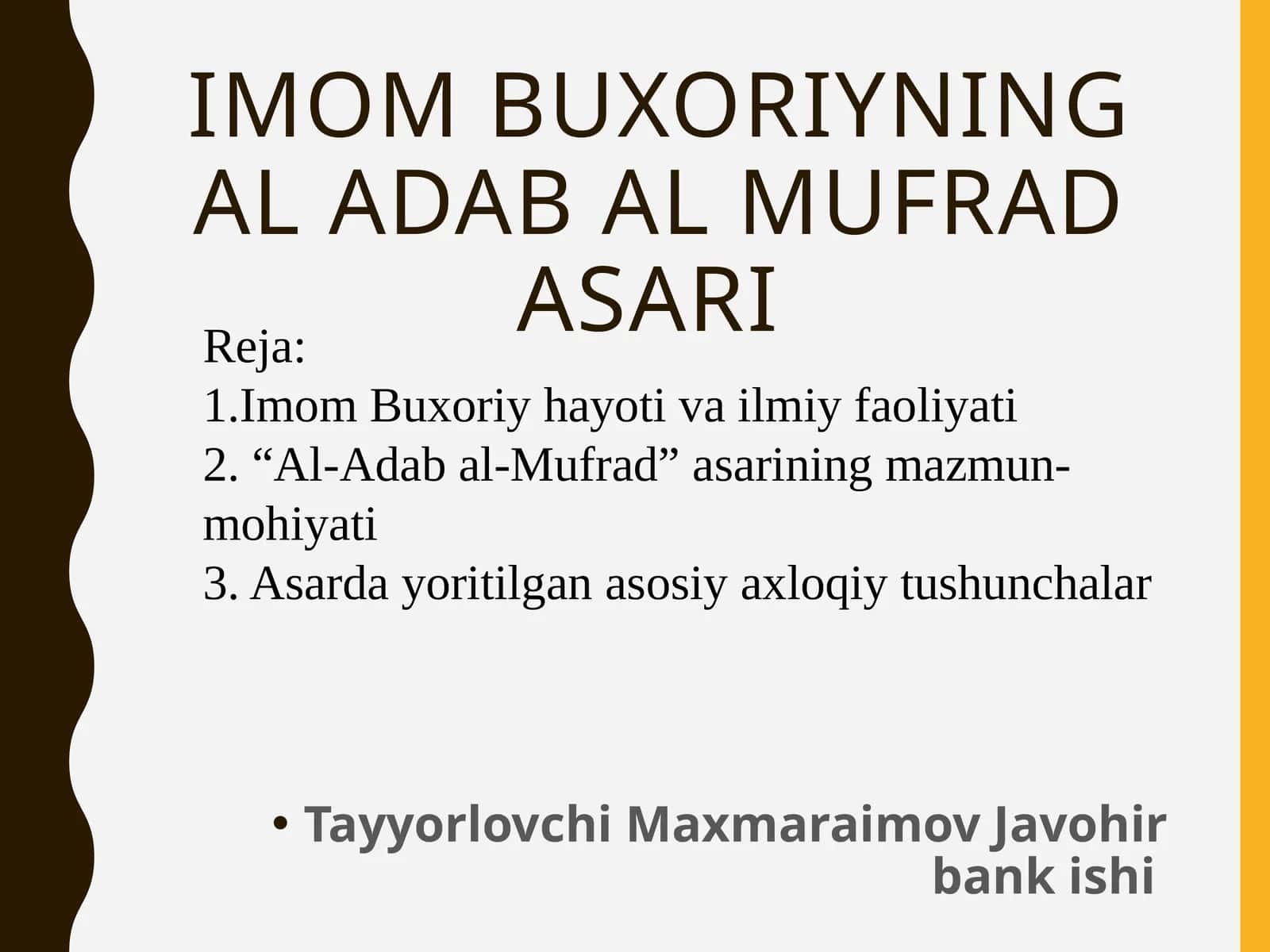 Imom Buxoriyning al adab al mufrad asari 1