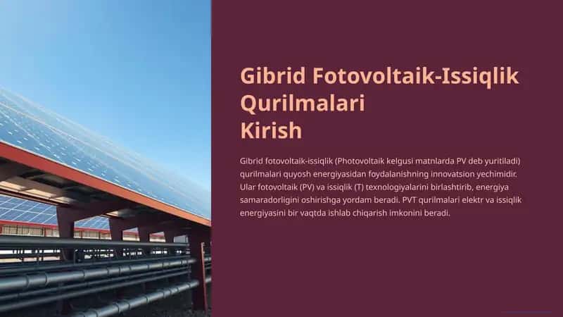 Gibrid Fotovoltaik-Issiqlik Qurilmalari 1