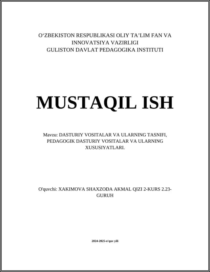DASTURIY VOSITALAR VA ULARNING TASNIFI 1