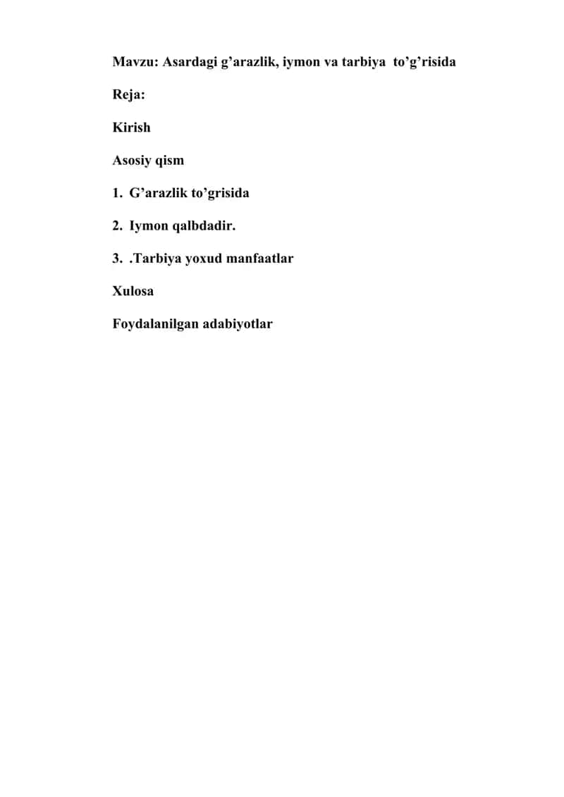 Asardagi g’arazlik, iymon va tarbiya to’g’risida 1