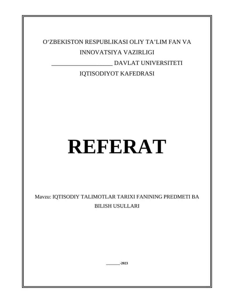 IQTISODIY TALIMOTLAR TARIXI FANINING PREDMETI BA BILISH USULLARI 1