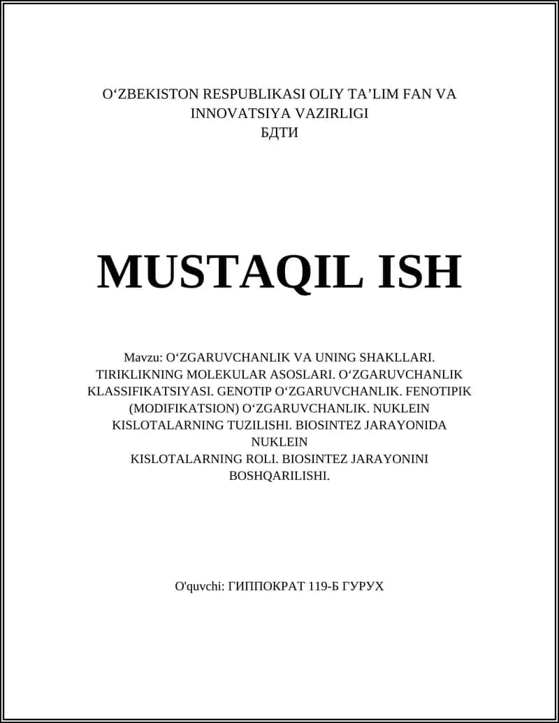 Oʻzgaruvchanlik va uning shakllari 1