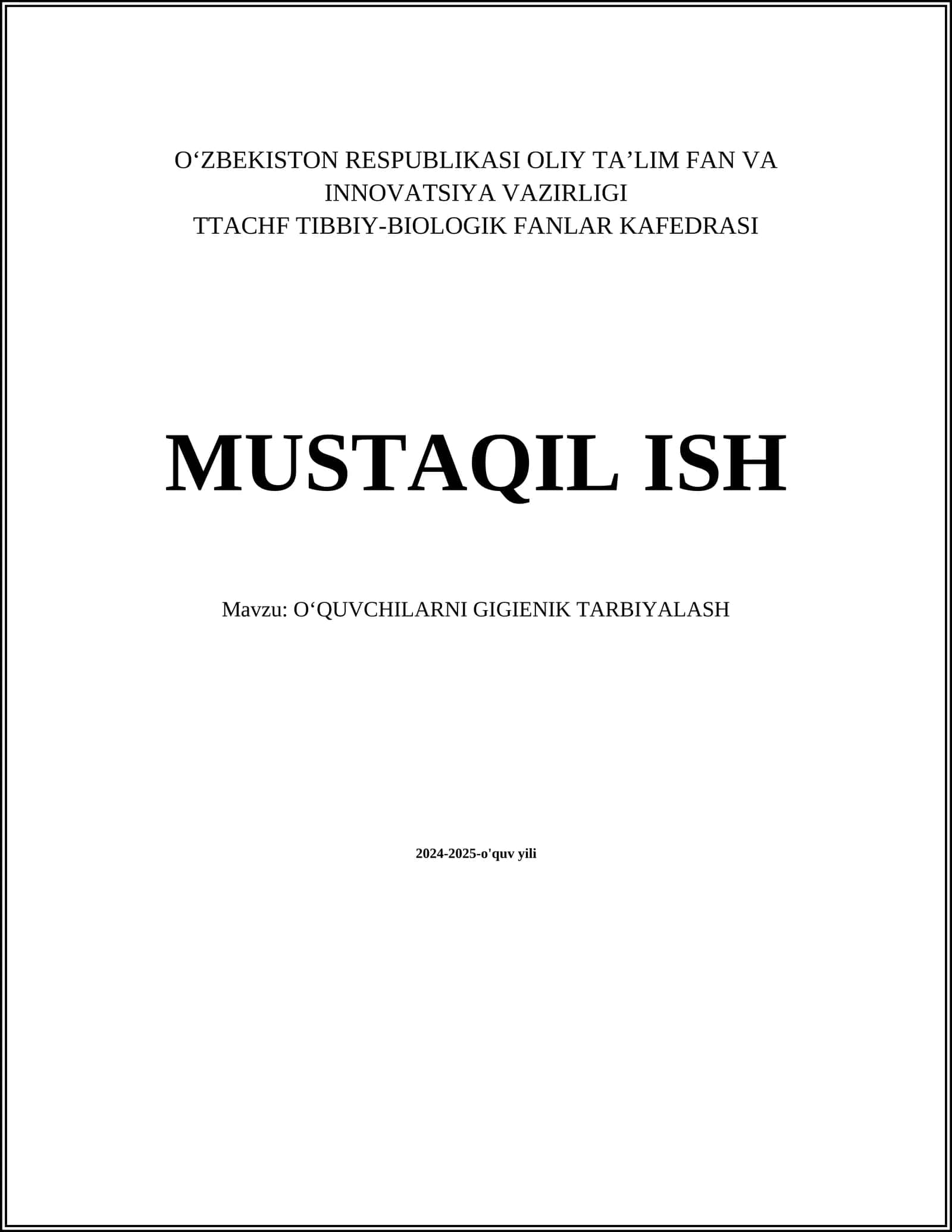 O‘QUVCHILARNI GIGIENIK TARBIYALASH 1