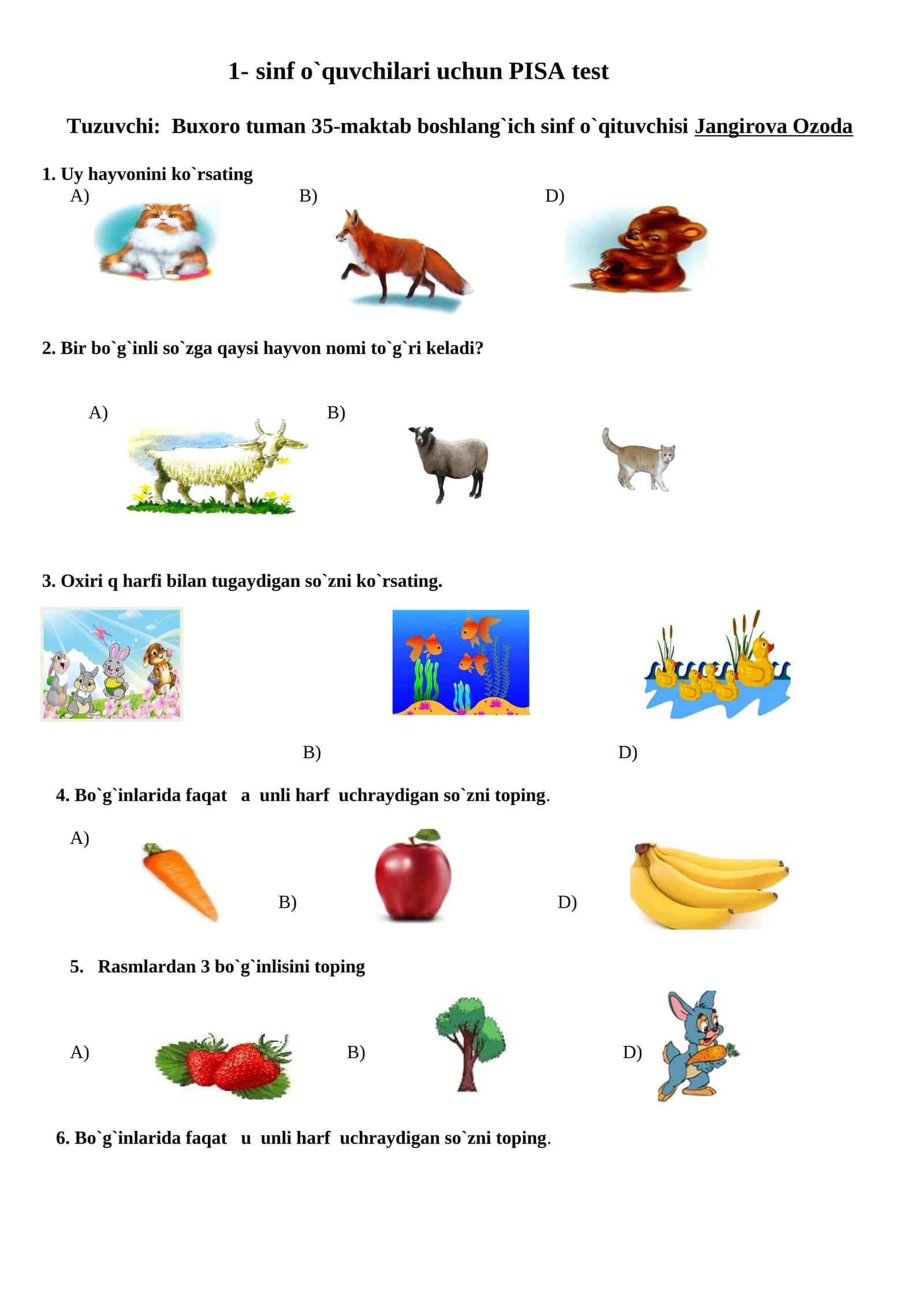 sinf o`quvchilari uchun PISA test 1