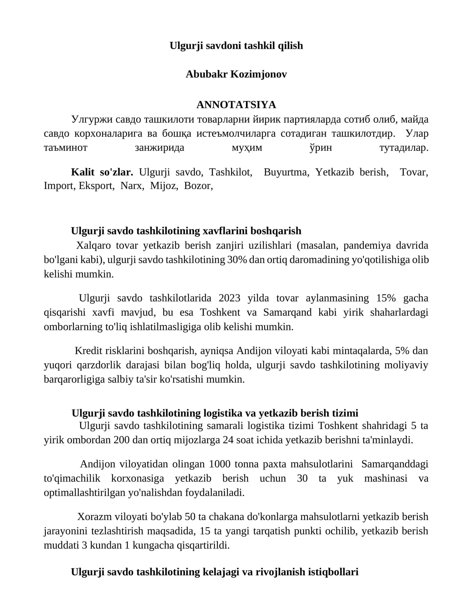 Ulgurji savdoni tashkil qilish 1