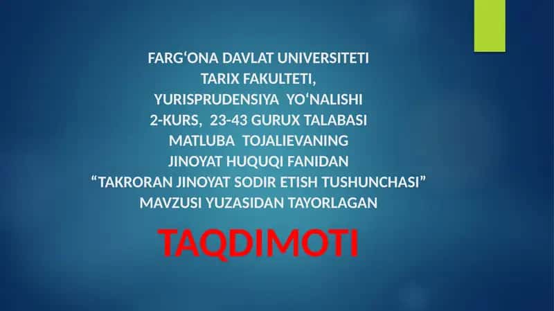 Takroran Jinoyat Sodir Etish Tushunchasi 1