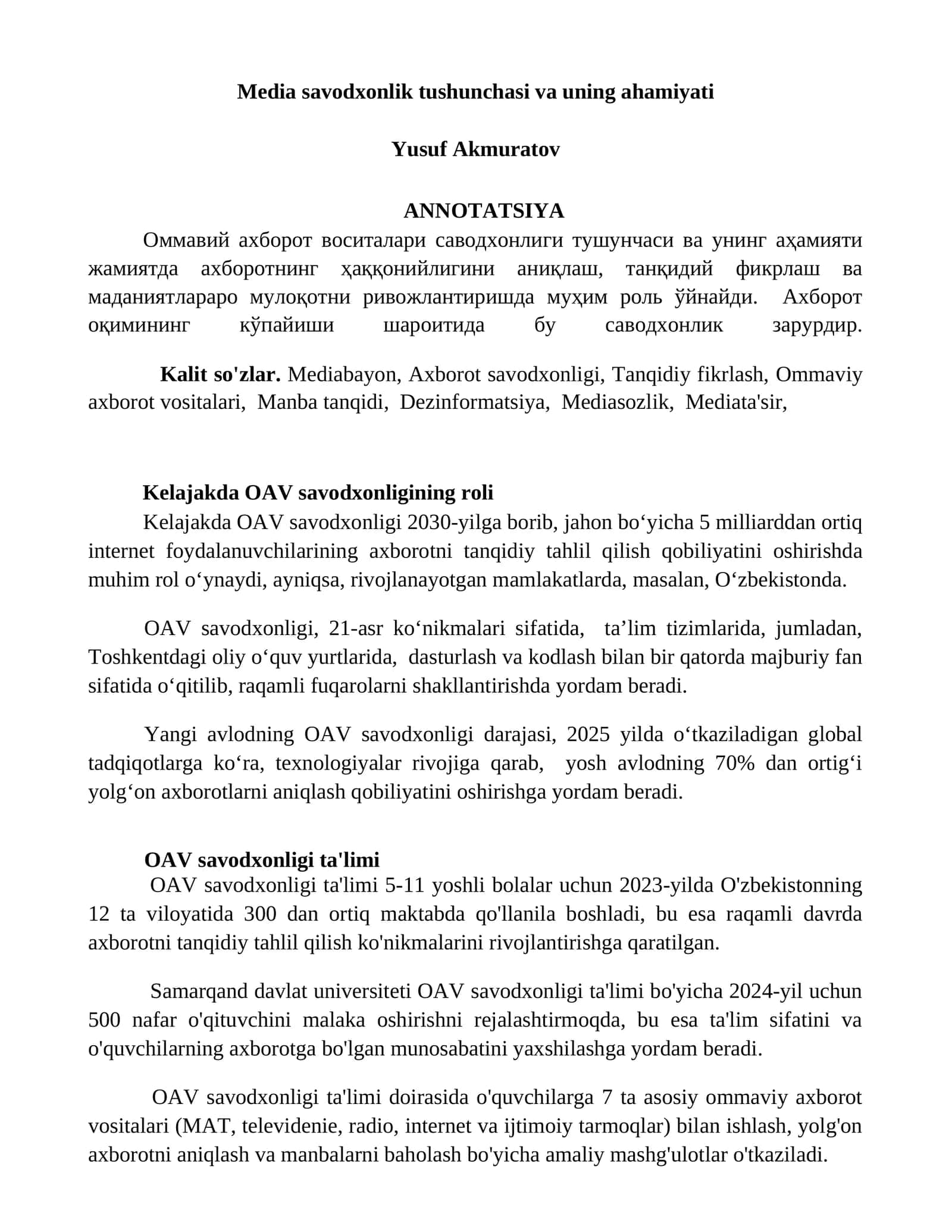 Media savodxonlik tushunchasi va uning ahamiyati 1