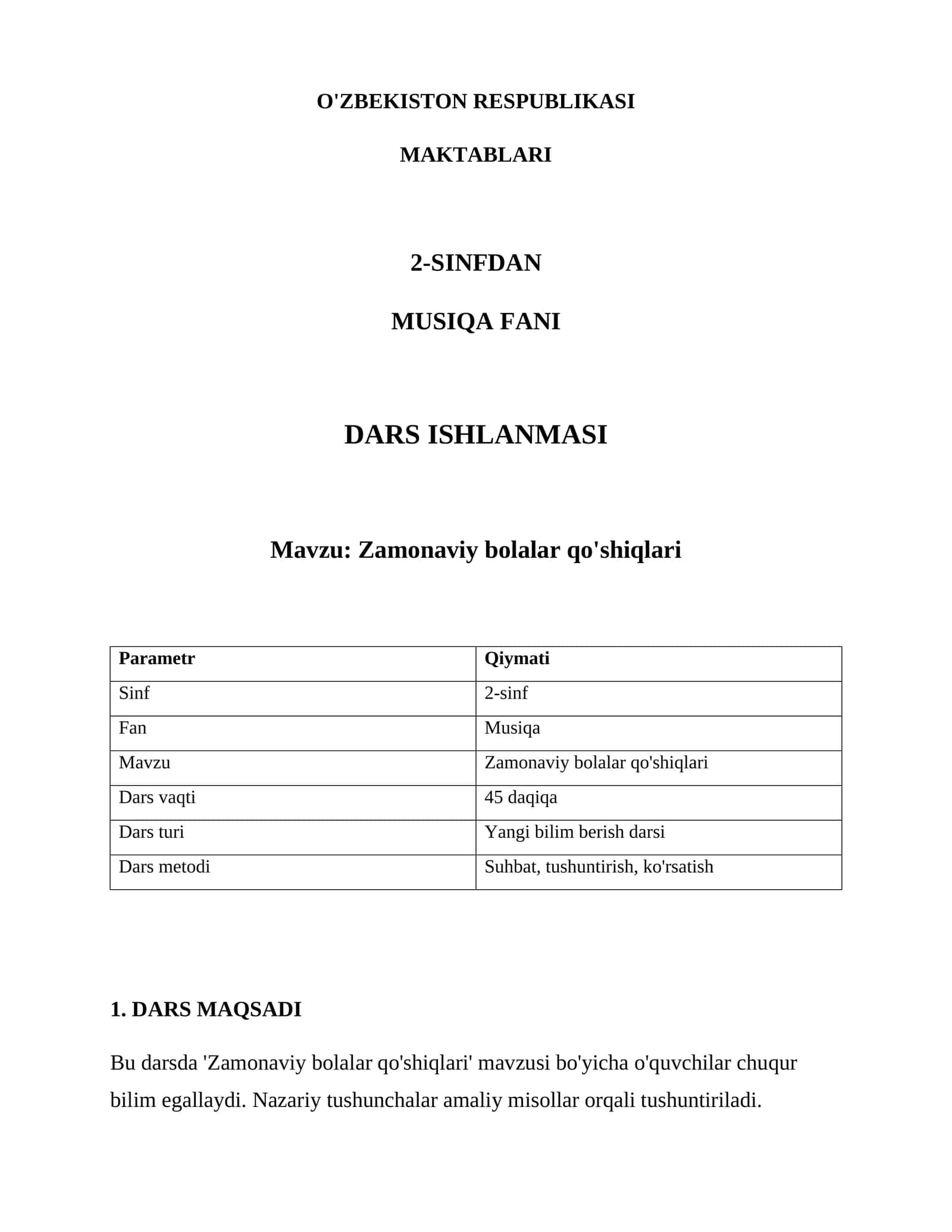Zamonaviy bolalar qo'shiqlari 1