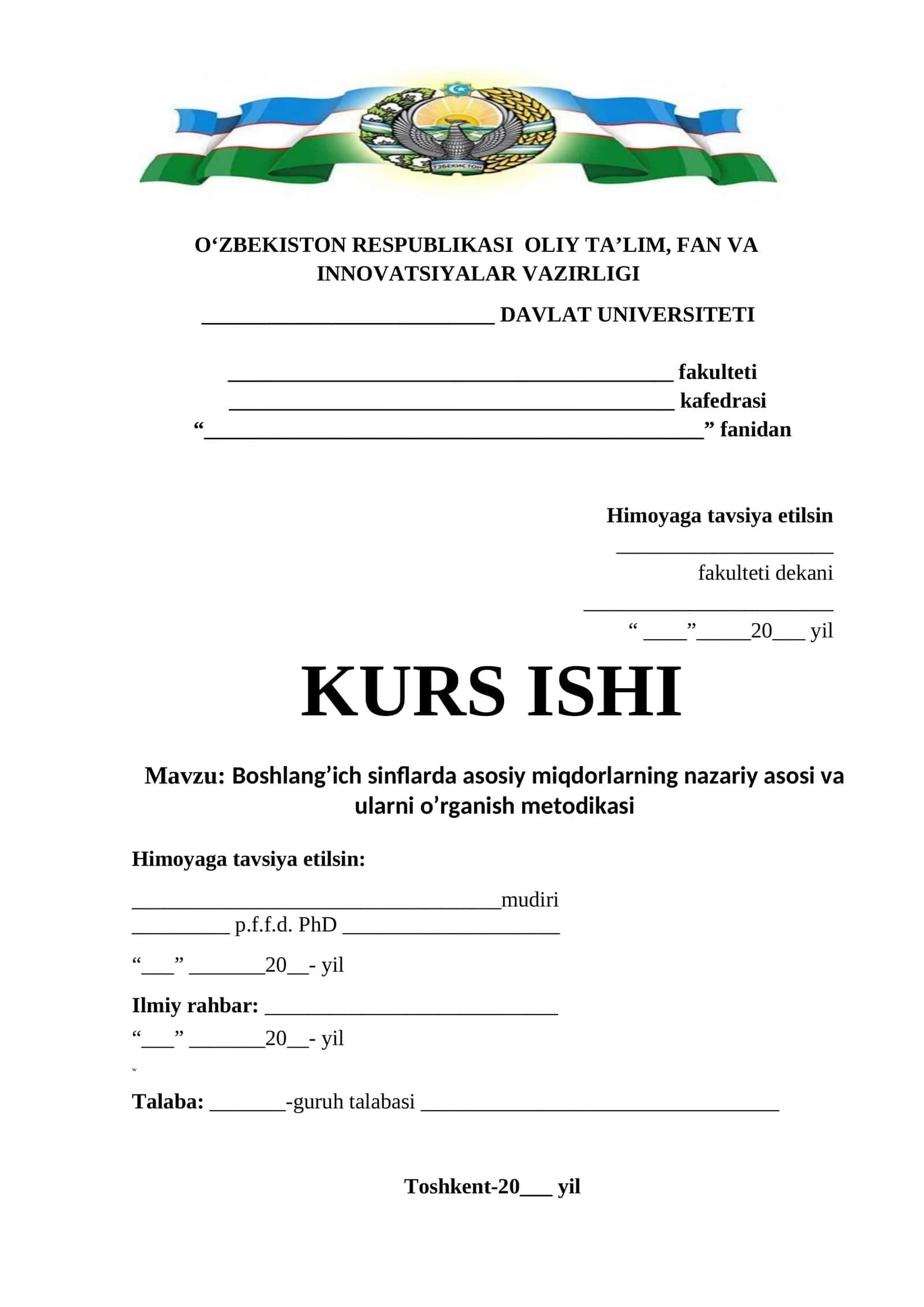 Boshlang’ich sinflarda asosiy miqdorlarning nazariy asosi va ularni o’rganish metodikasi 1