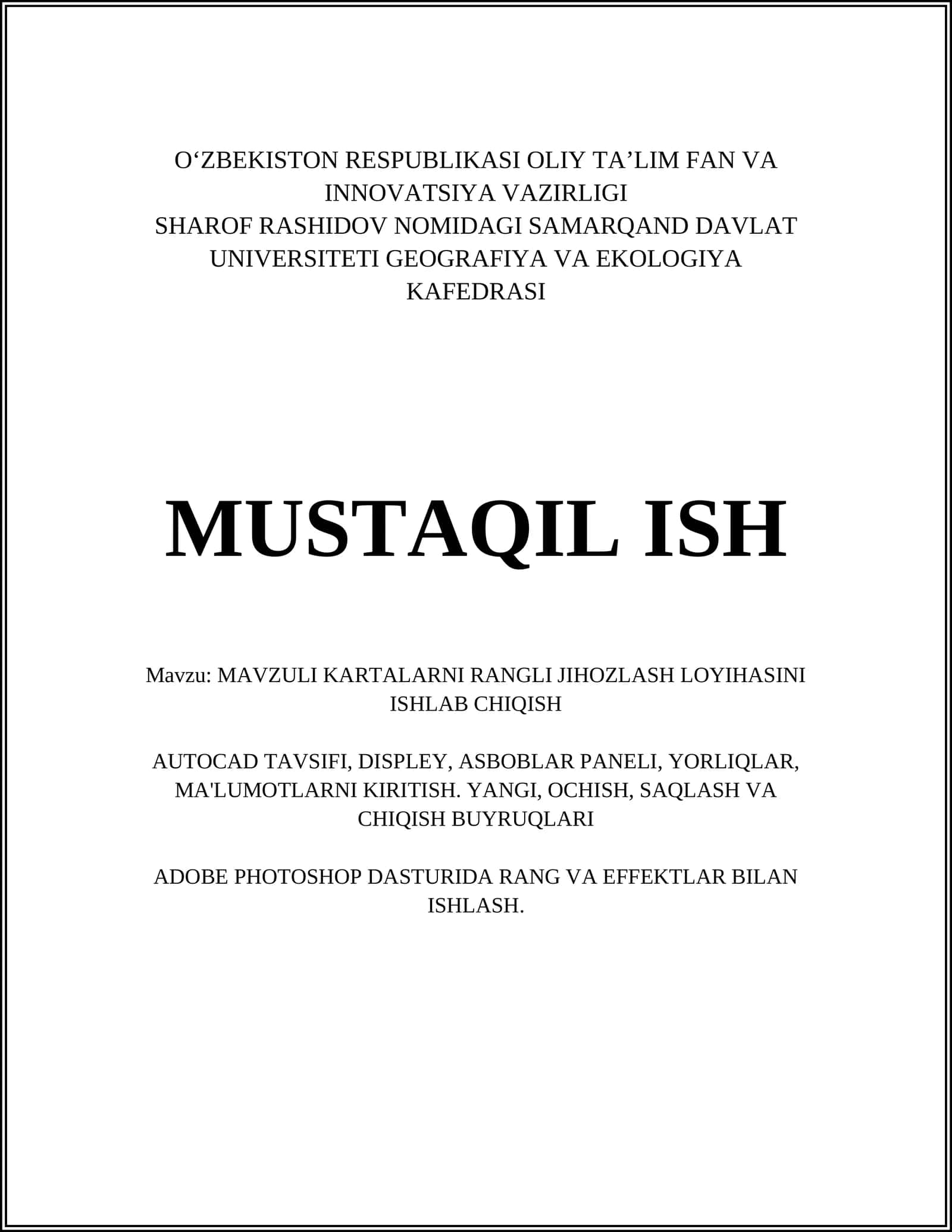 MAVZULI KARTALARNI RANGLI JIHOZLASH LOYIHASINI ISHLAB CHIQISH 1