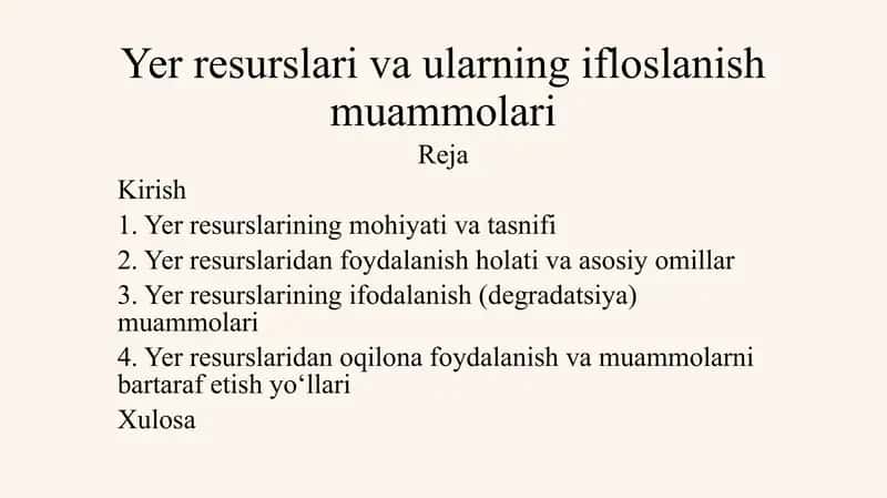 Yer resurslari va ularning ifodalanish muammolari 1
