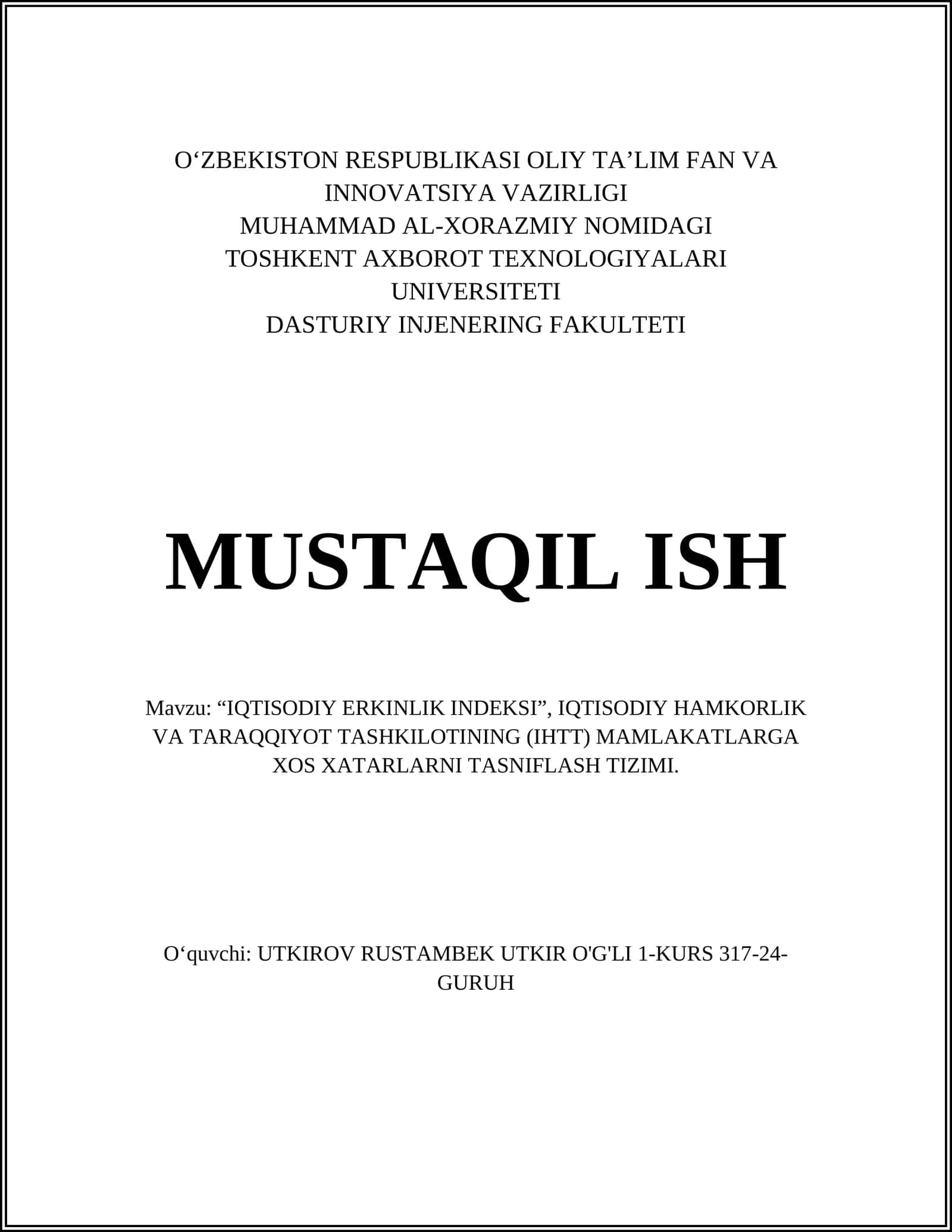 "IQTISODIY ERKINLIK INDEKSI" 1