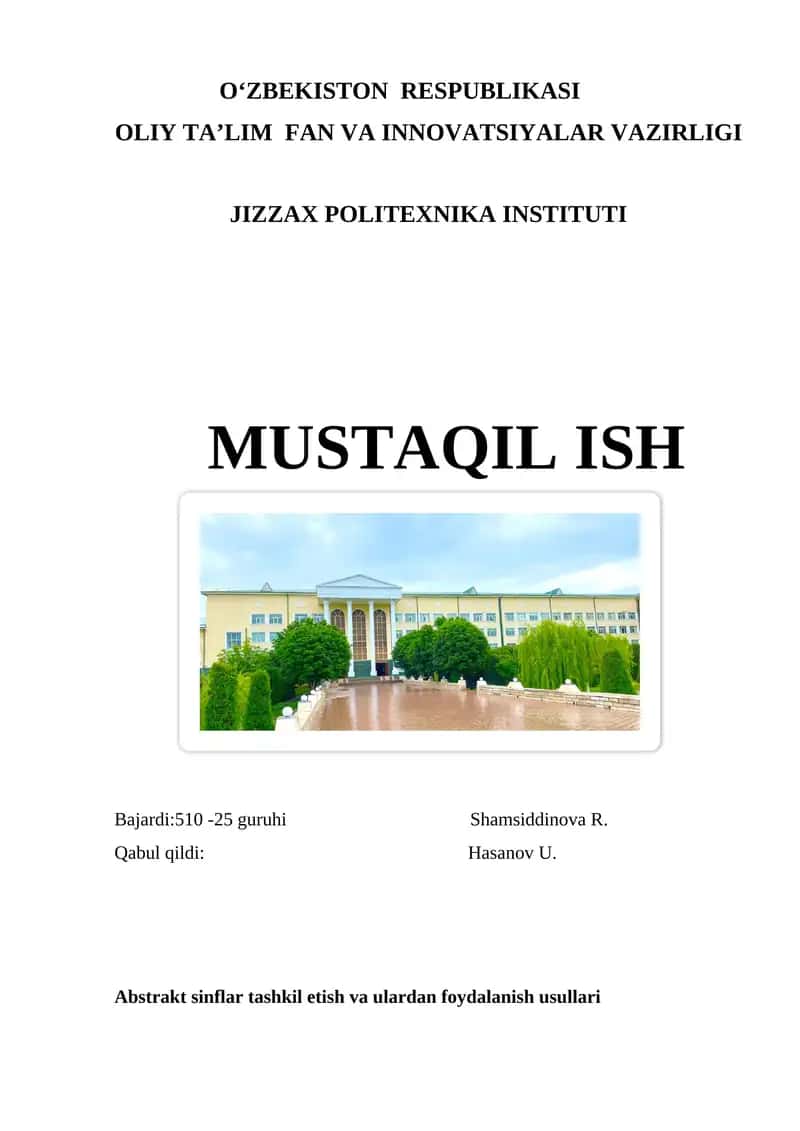 Abstrakt sinflar tashkil etish va ulardan foydalanish usullari 1