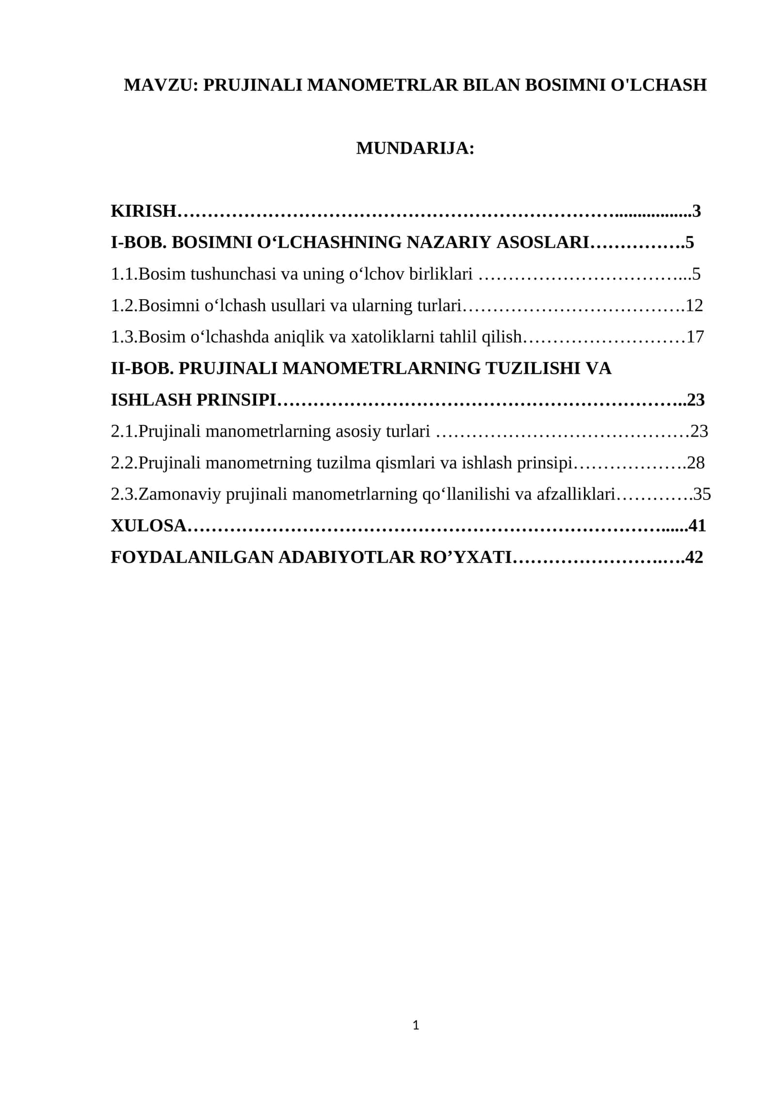 PRUJINALI MANOMETRLAR BILAN BOSIMNI O'LCHASH 1