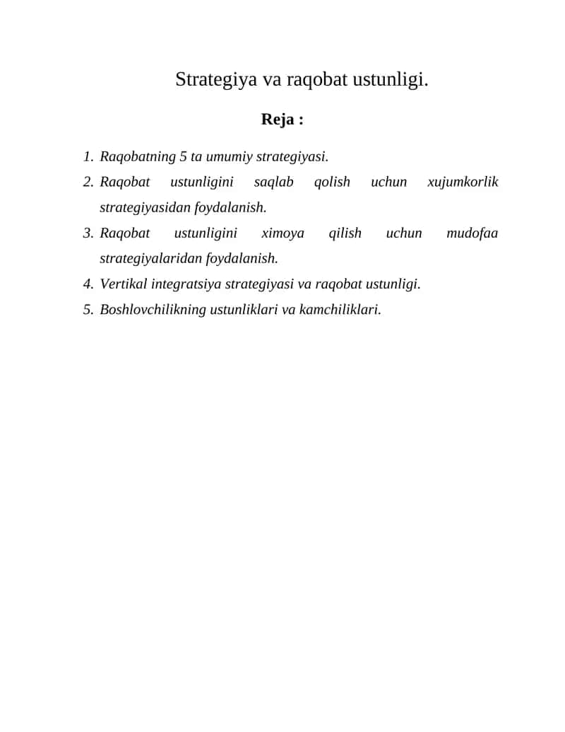 Raqobatning 5 ta umumiy strategiyasi 1