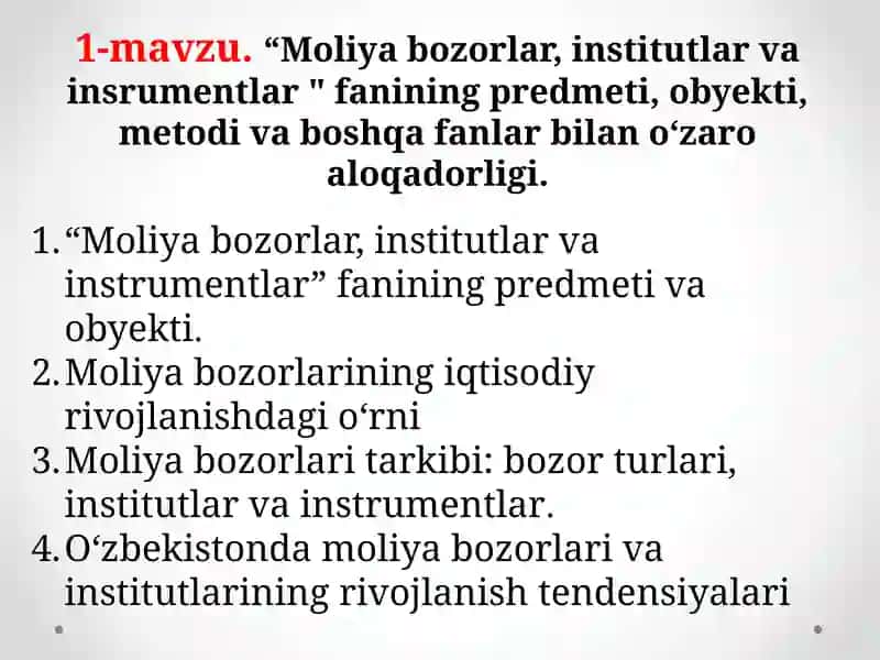 Moliyabozorlar, institutlar va instrumentlar