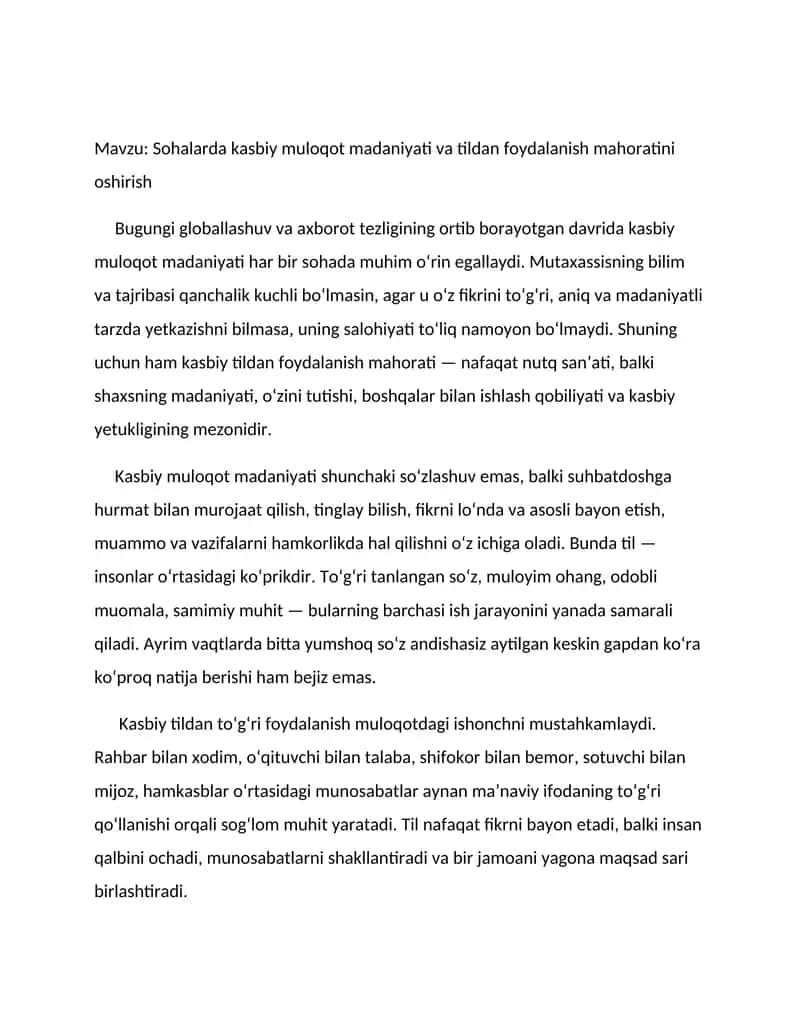 Kasbiy muloqot madaniyati va tildan foydalanish mahorati 1