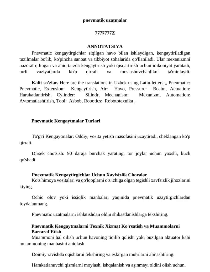 Pnevmatic Kengaytmalar Turlari 1