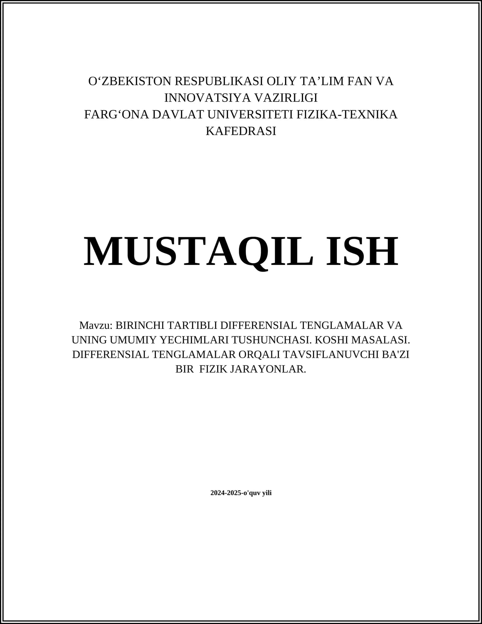 Birinchi Tartibli Differensial Tenglamalar 1