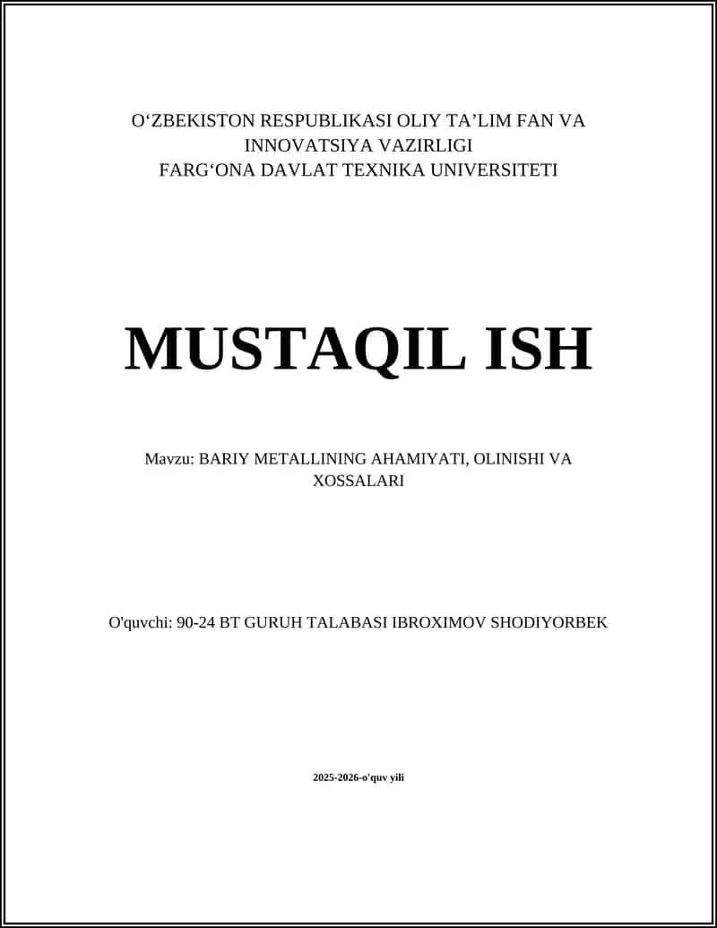 BARIY METALLINING AHAMIYATI, OLINISHI VA XOSSALARI 1