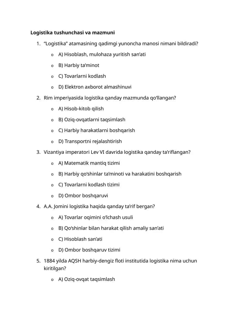 Logistika tushunchasi va mazmuni 1