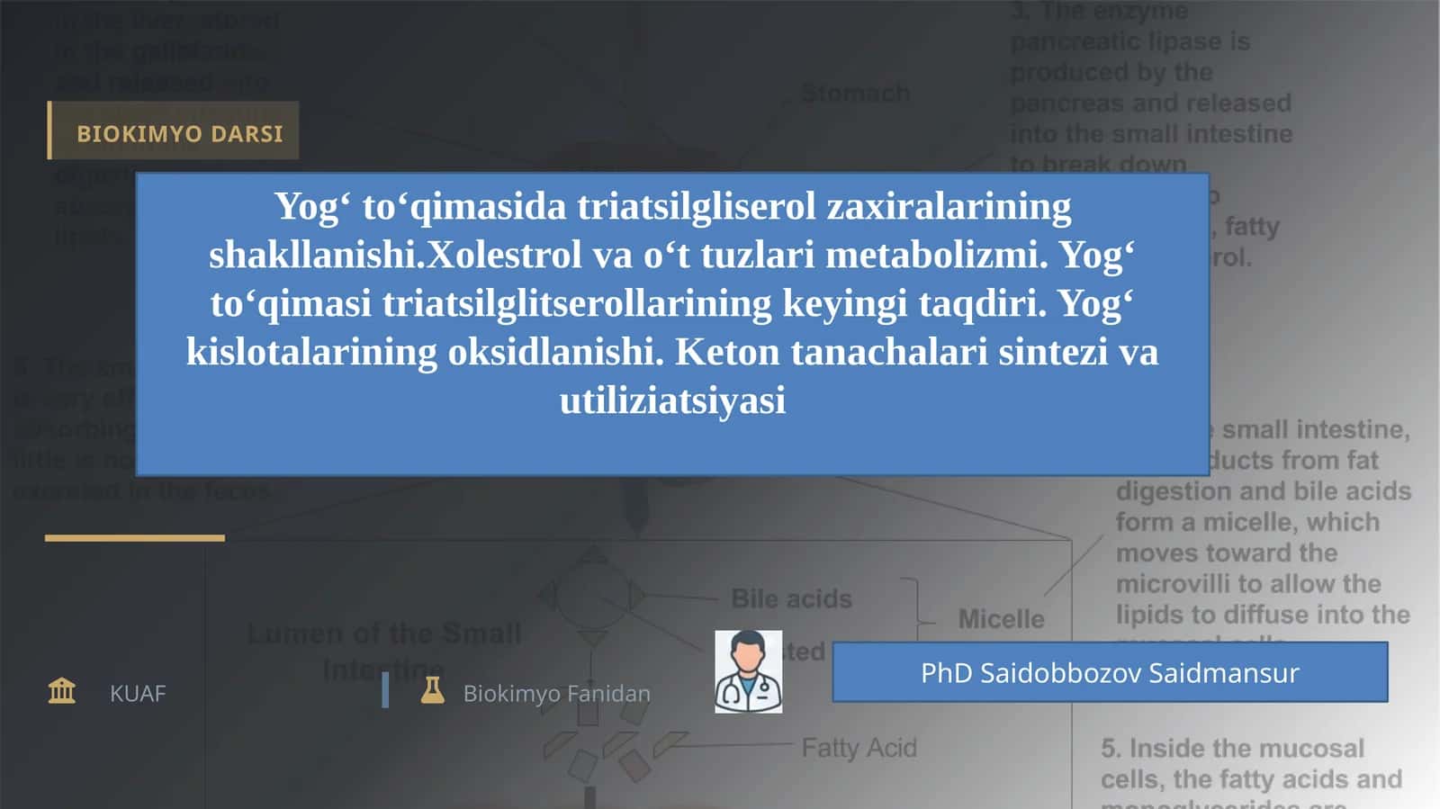Yog‘ to‘qimasida triatsilgliserol zaxiralarining shakllanishi. 1