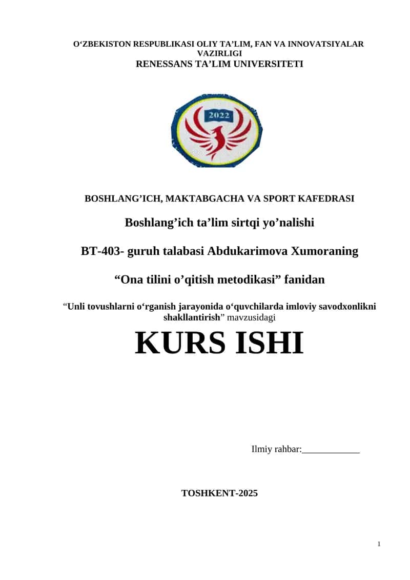 "Ona tilini o’qitish metodikasi" 1