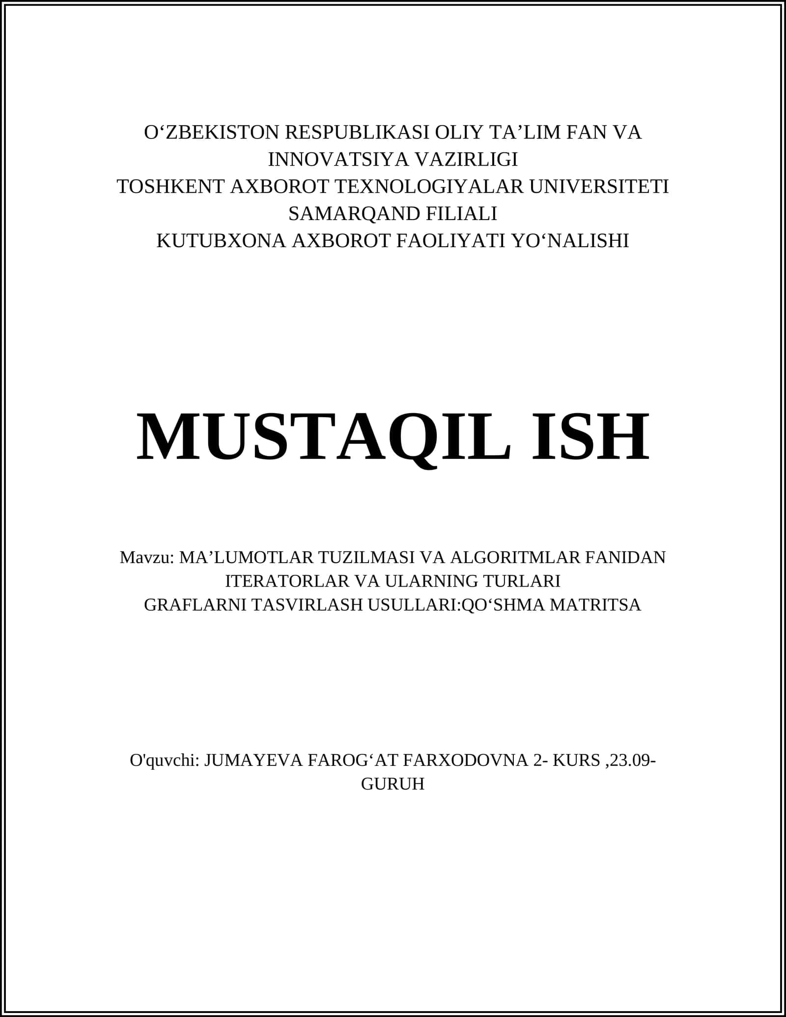 MAʼLUMOTLAR TUZILMASI VA ALGORITMLAR FANIDAN ITERATORLAR VA ULARNING TURLARI 1