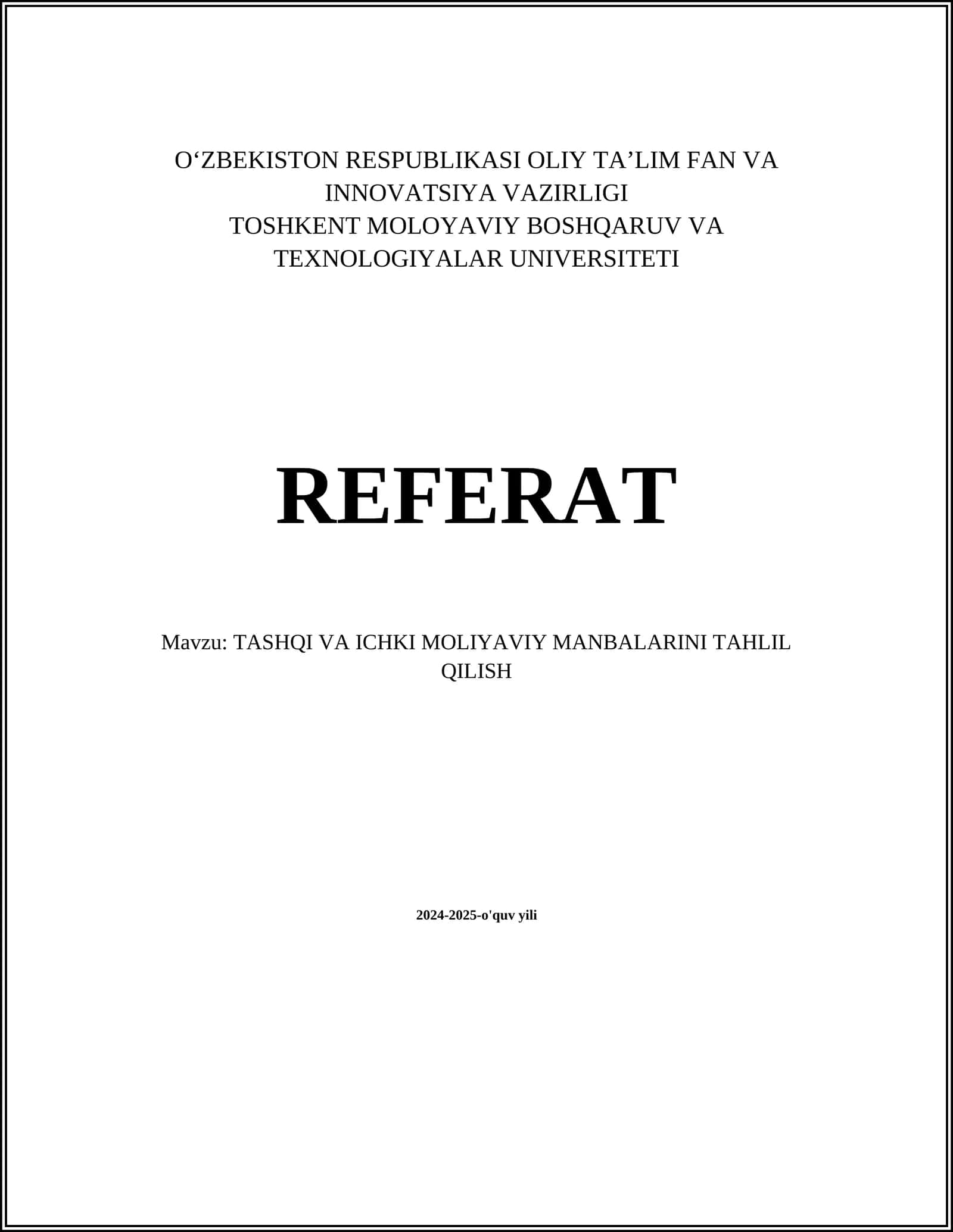 Tashqi va ichki moliyaviy manbalarini tahlil qilish 1