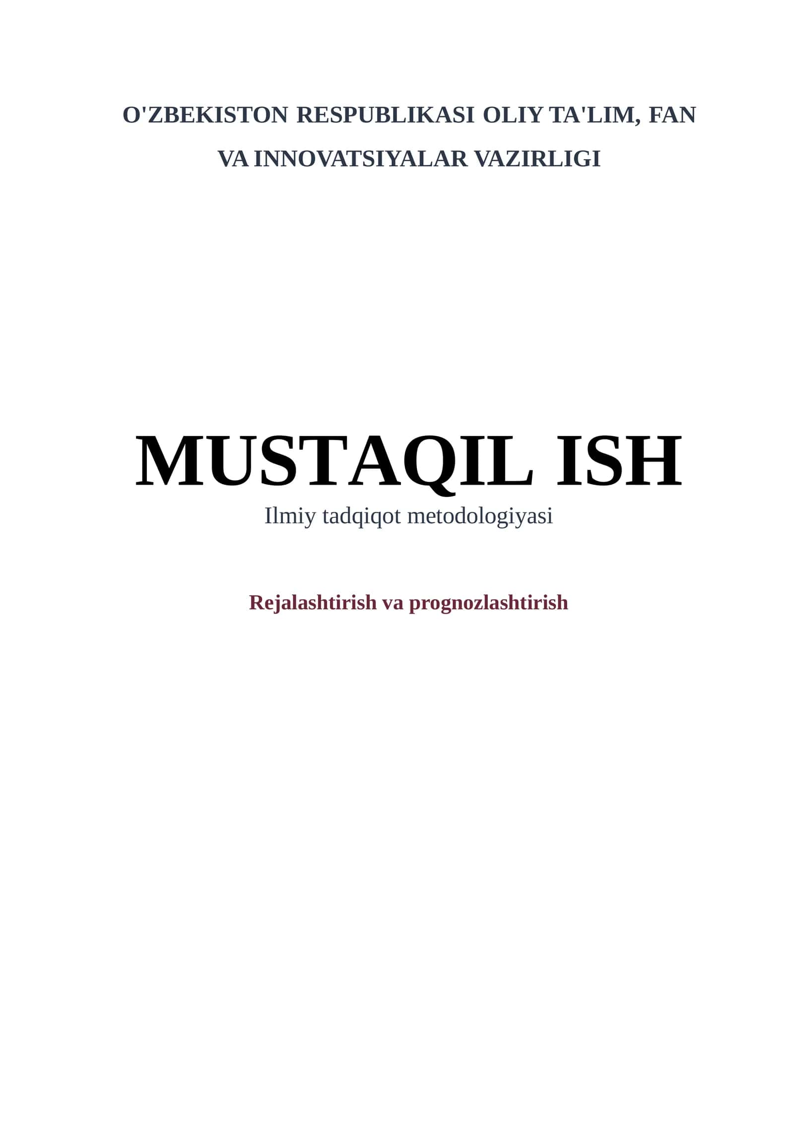 Rejalashtirish va prognozlashtirish 1