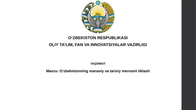 O'zbekistonning manaviy va tarixiy merosini tiklash 1