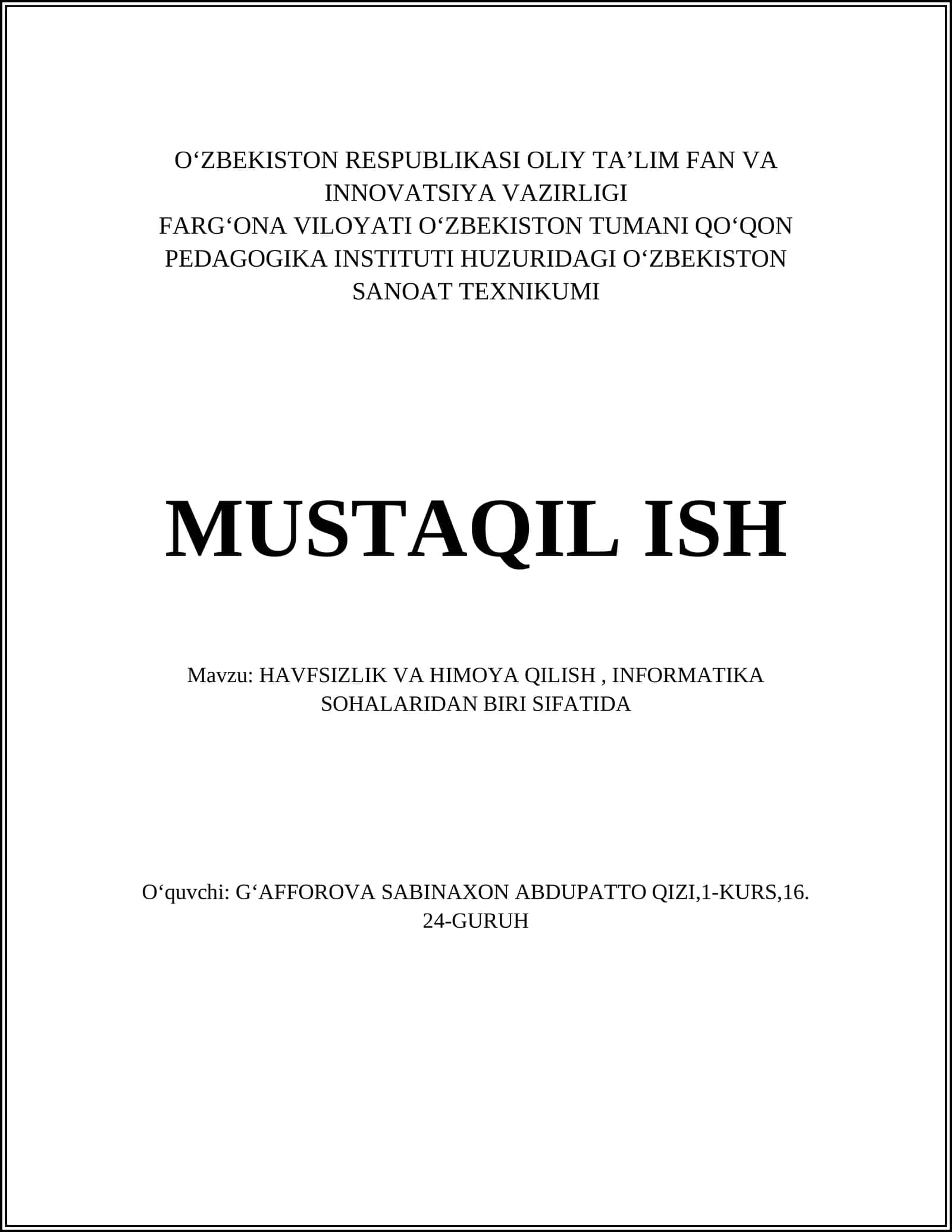 Kompyuter xavfsizligi asoslari 1
