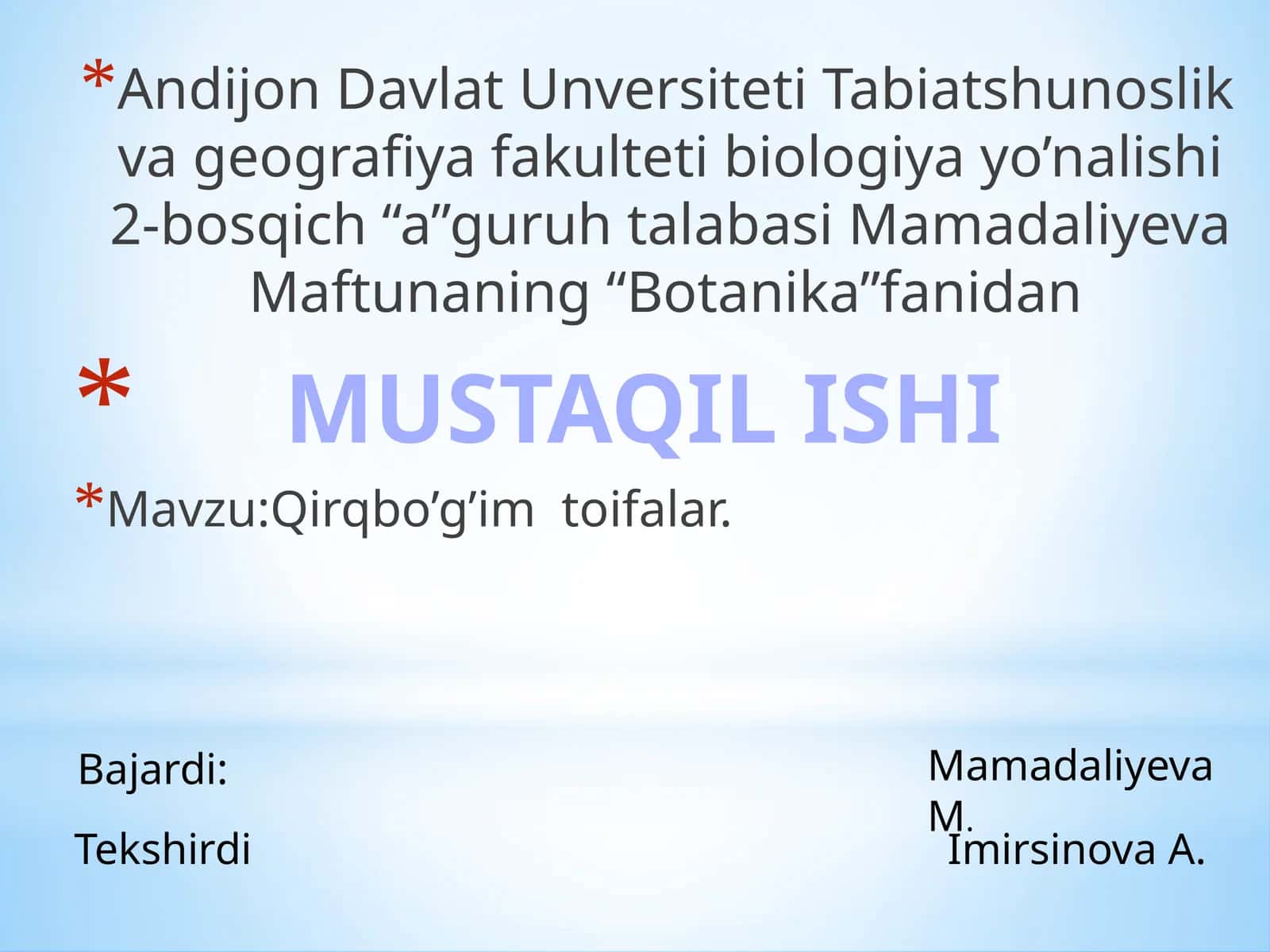 Qirqbo’g’im toifalar 1