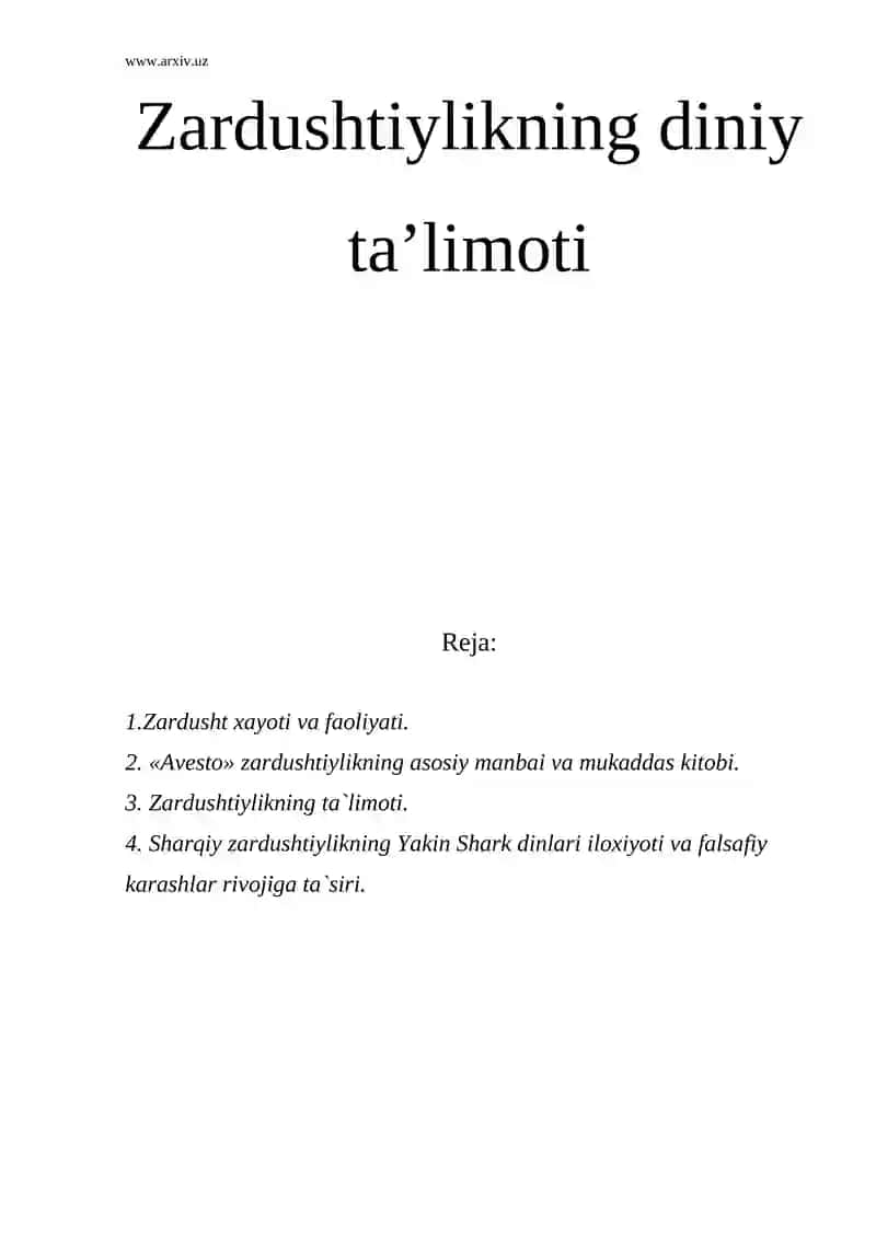 Zardushtiylikning diniy ta’limoti