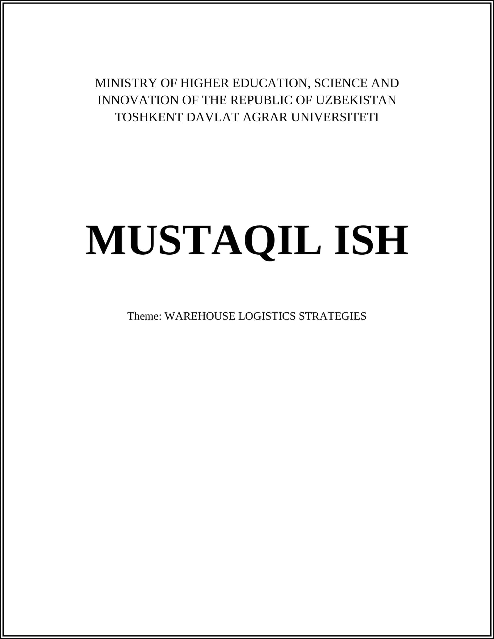 WAREHOUSE LOGISTICS STRATEGIES 1