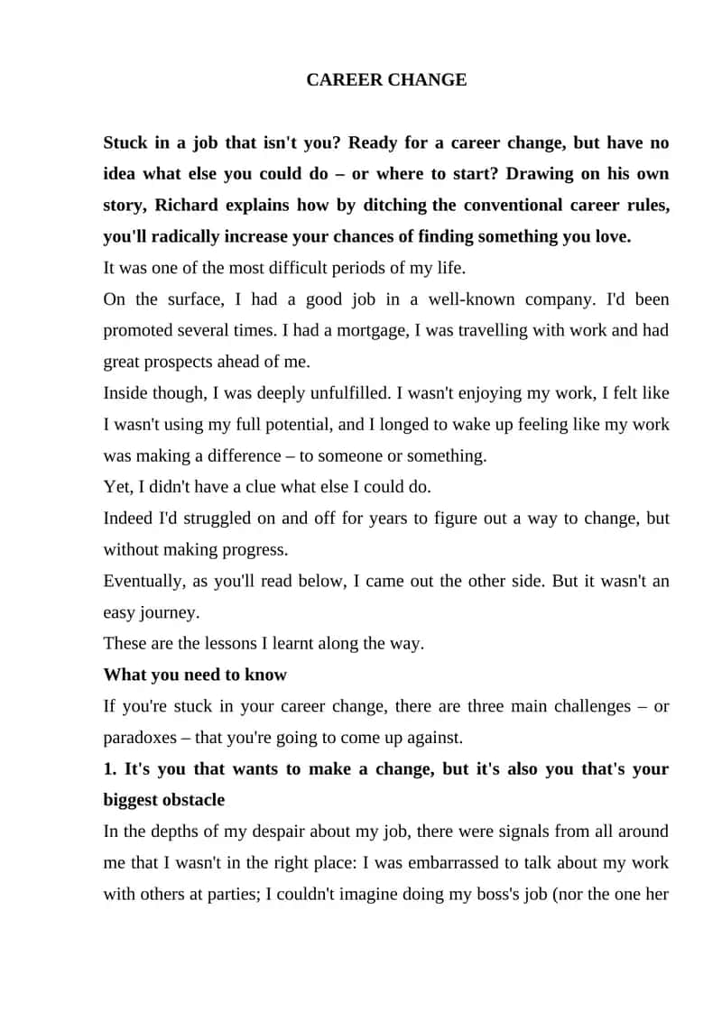 CAREER CHANGE 1