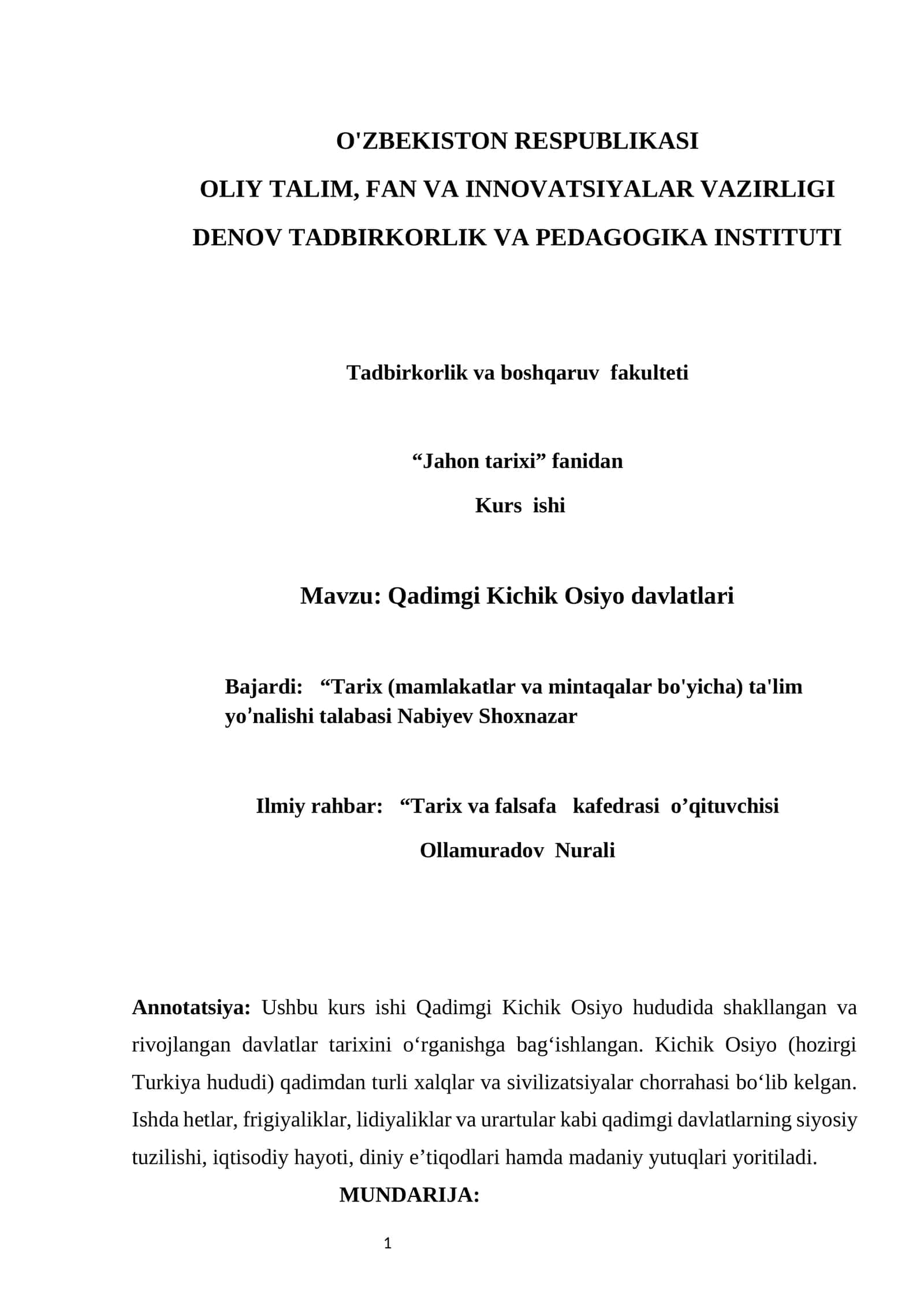 Qadimgi Kichik Osiyo davlatlari 1