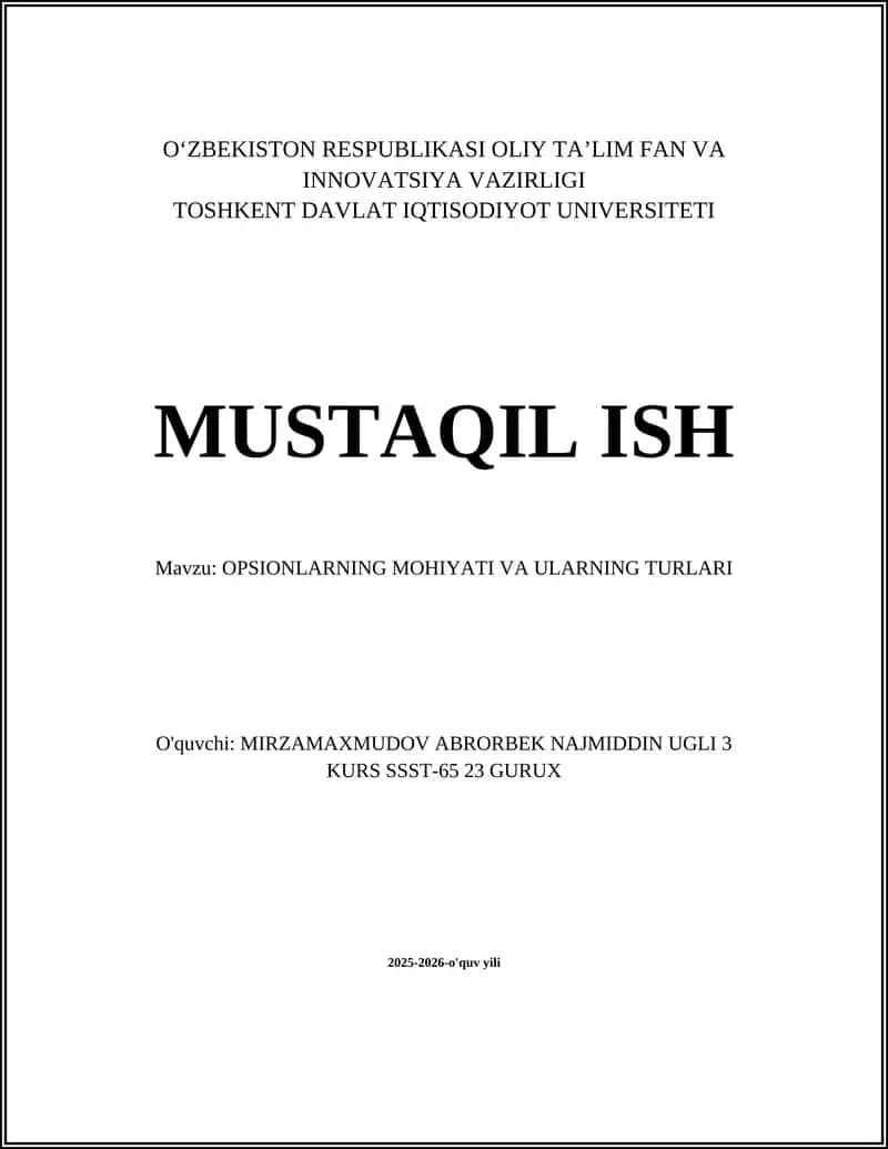 Opsionlarning mohiyati va turlari 1