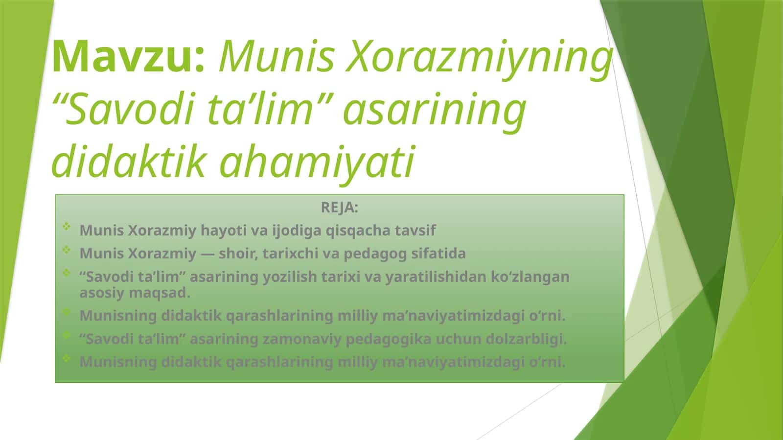 Munis Xorazmiyning “Savodita’lim” asarining didaktikahamiyati 1