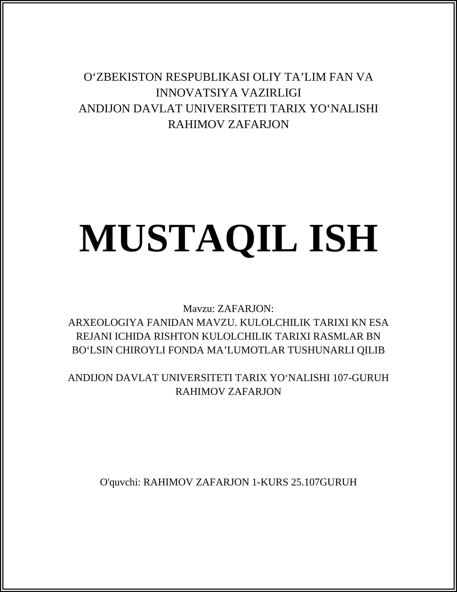 ZAFARJON: ARXEOLOGIYA FANIDAN 1
