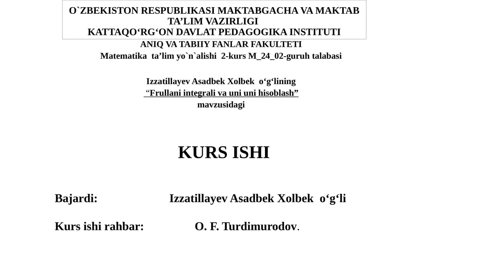 Frullani integrali va uni uni hisoblash 1