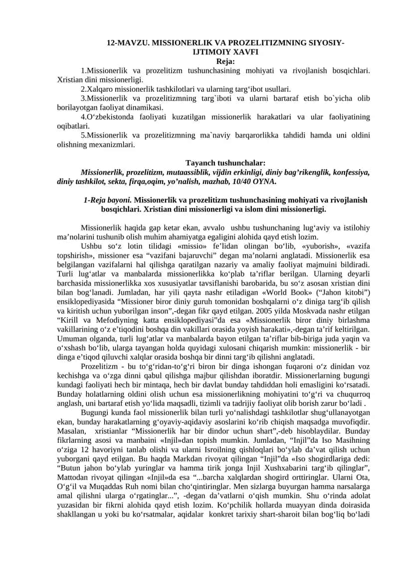 Missionerlik va Prozelitizmning Siyosiy-Ijtimoiy Xavfi 1
